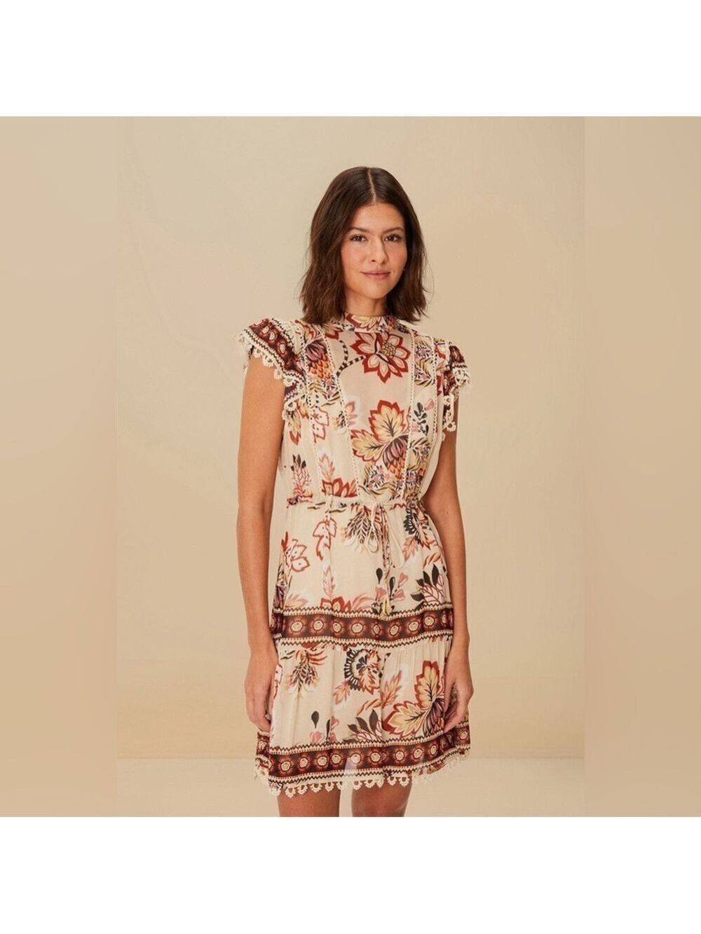 Farm Rio Sand Aura Floral Mini Dress
